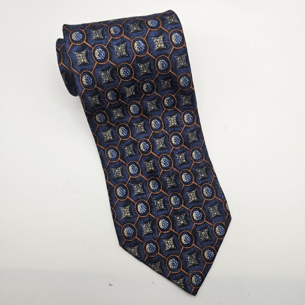 Ermenegildo Zegna Italy Designer Silk Blue Geometric‎ Work Wedding Tie 58"x3.75"